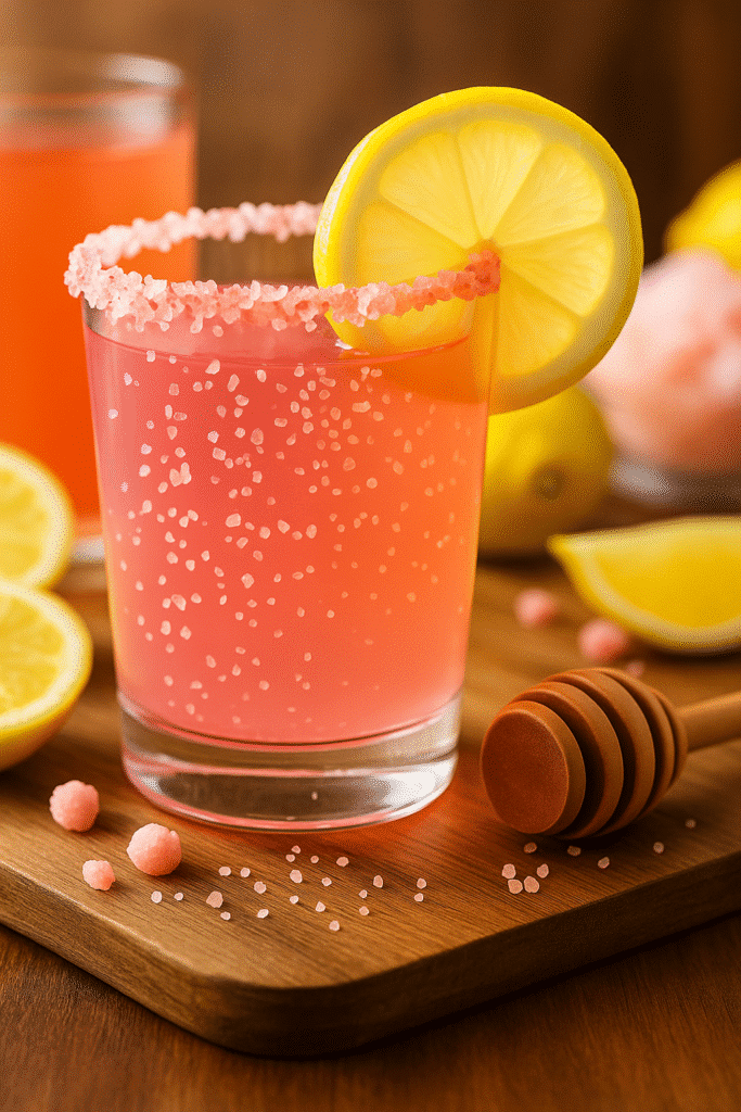 About me 1 A natural pink salt weight loss drink with lemon and honey on a wooden board