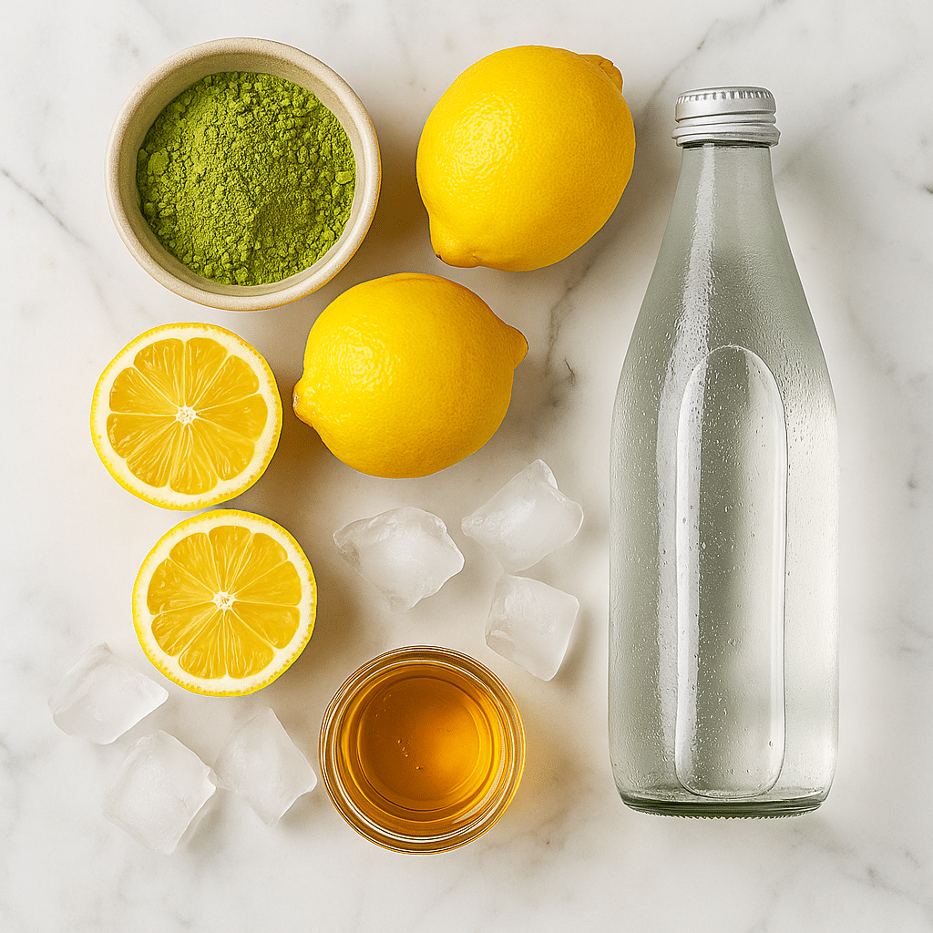 Sparkling Matcha Lemonade Ingredients - Matcha, Lemon, Water sparkling matcha lemonade recipe ingredients