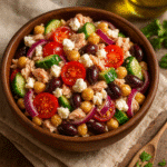 High Protein Greek Salad That Keeps You Full and Lean 3 High protein Greek salad with tuna and chickpeas