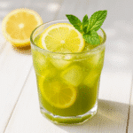 Sparkling Matcha Lemonade Recipe for Detox and Natural Energy 3 sparkling matcha lemonade recipe in clear glass with mint